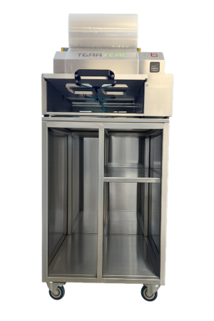Teraseal SR230 tray sealing machine with stainless steel trolley and film roll